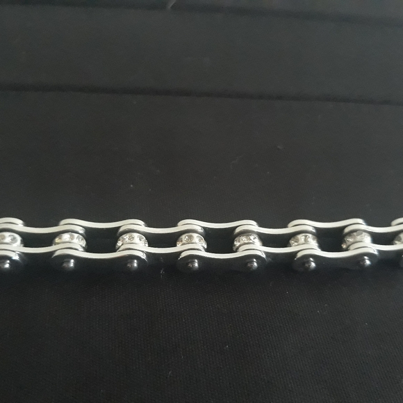 ATC Rhinestone Bike Chain Bracelet 7" + Silver Tone Bangle Bracelets - Picture 5 of 15